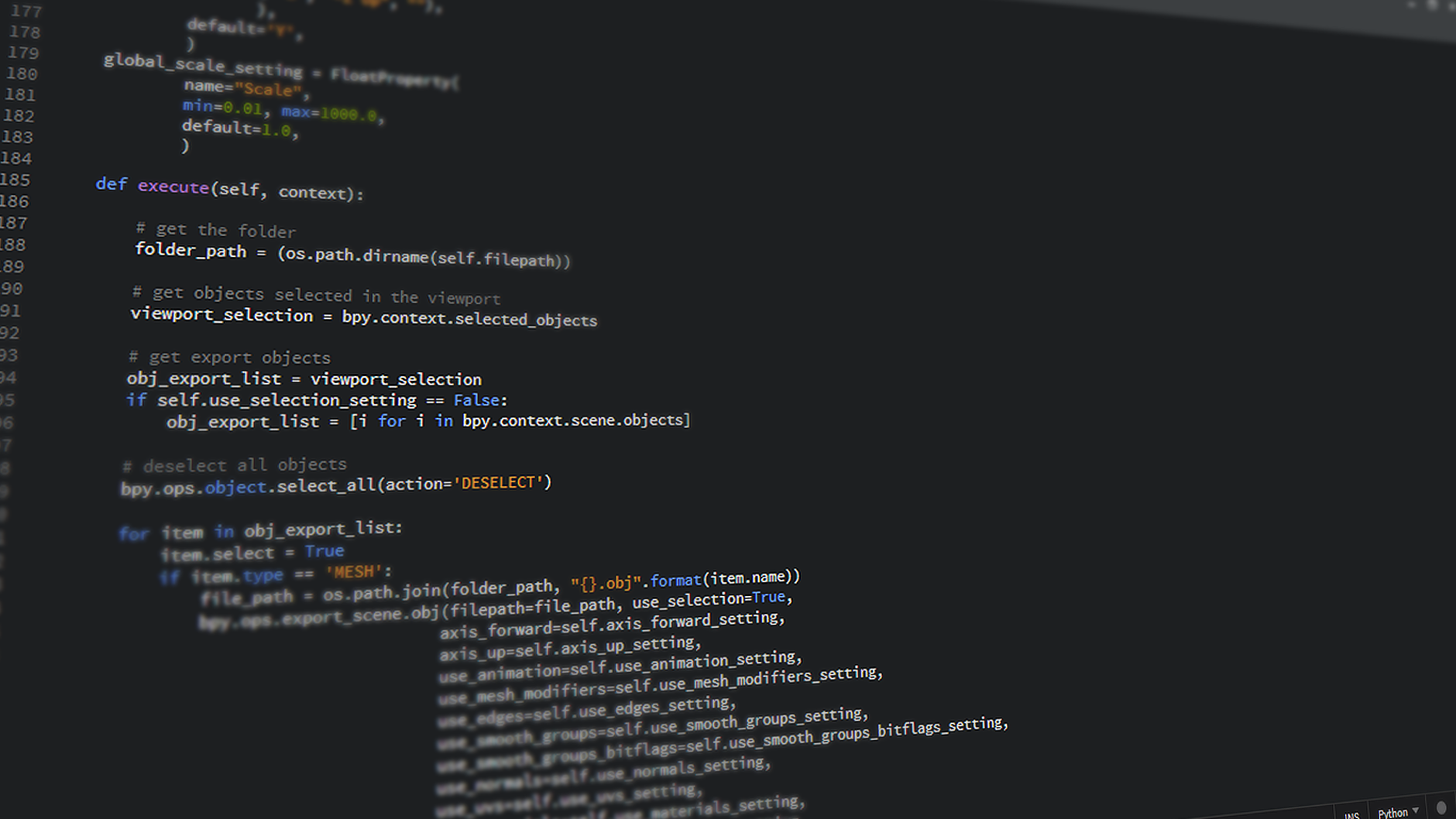 Zbliżenie ekranu z kodem Python podczas pracy programisty